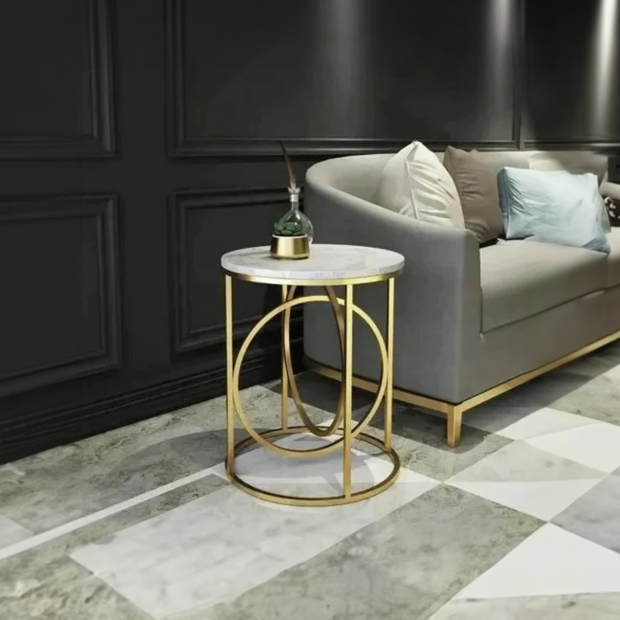 Modern White Marble Round Shaped Side Table