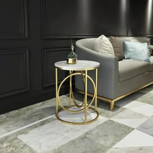 Modern White Marble Round Shaped Side Table