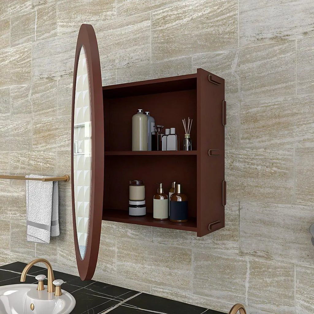Wooden Bathroom Cabinet with 2 Spacious Shelves with Brown Finish