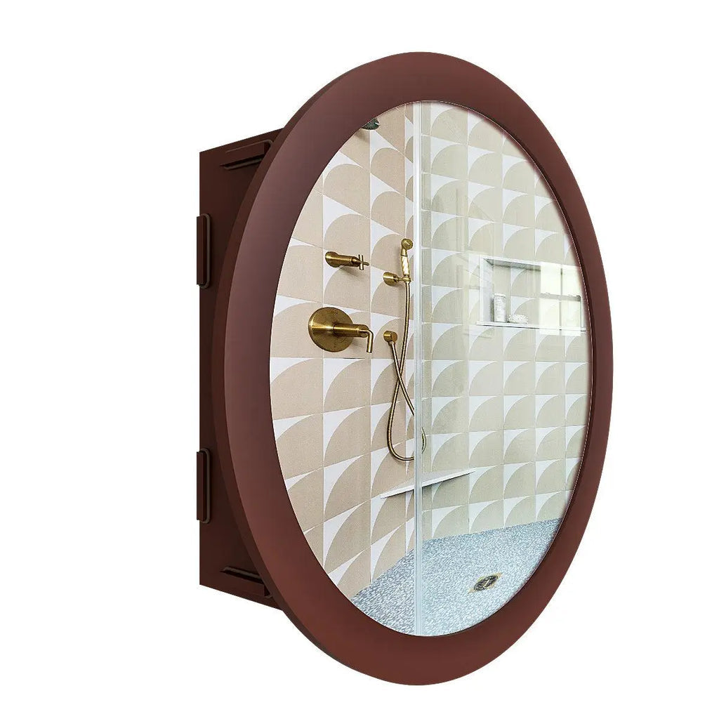 Circular Shape Wooden Bathroom Cabinet with 2 Spacious Shelves with Brown Finish