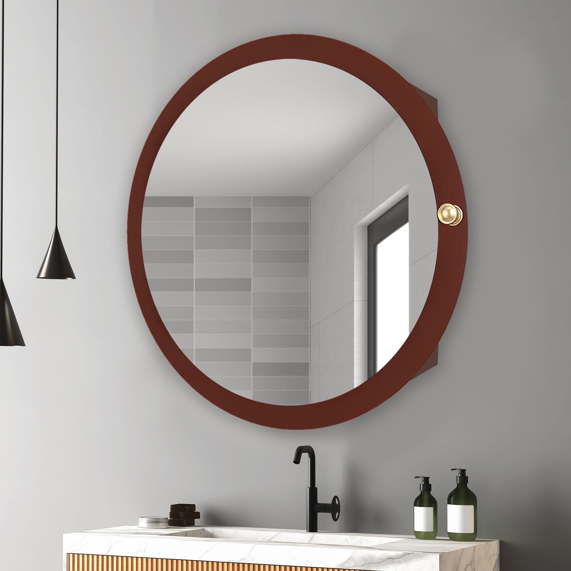 Modish Circular Wooden Bathroom Cabinet