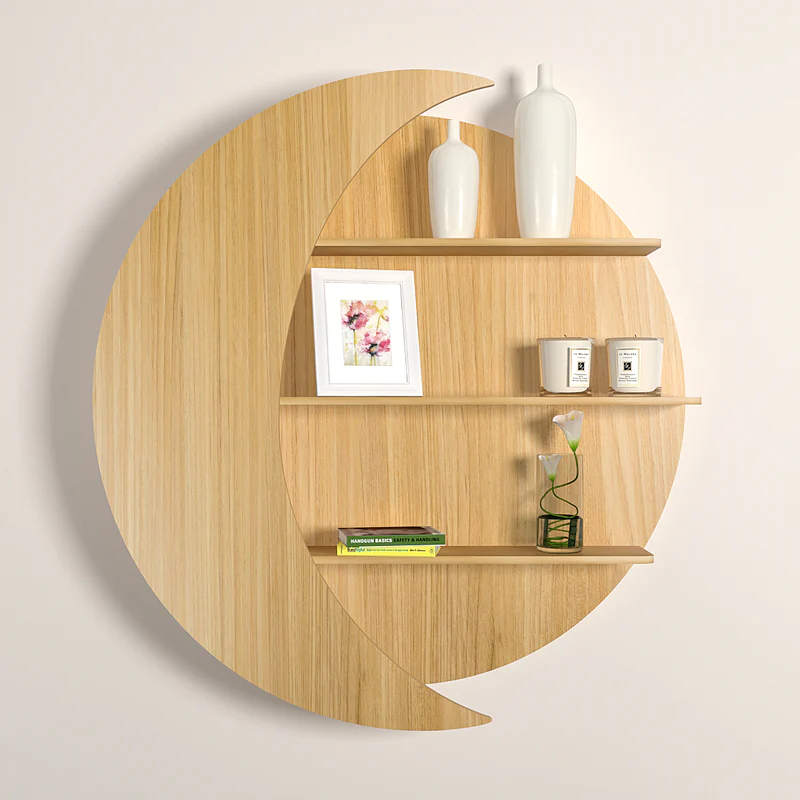 Designer Wooden Wall Shelf / Book Shelf, Oak Finish