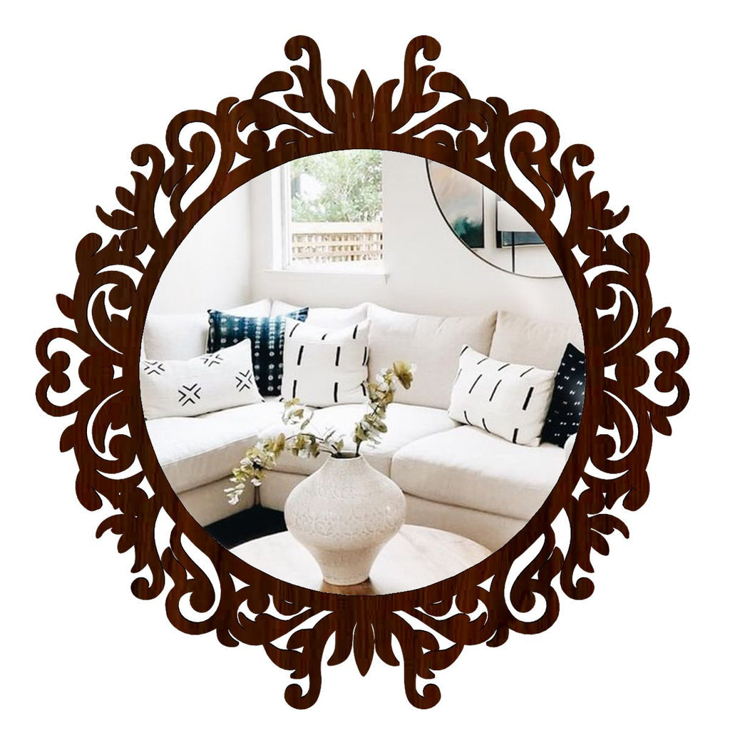 Round Shape Mirror with Wood Frame