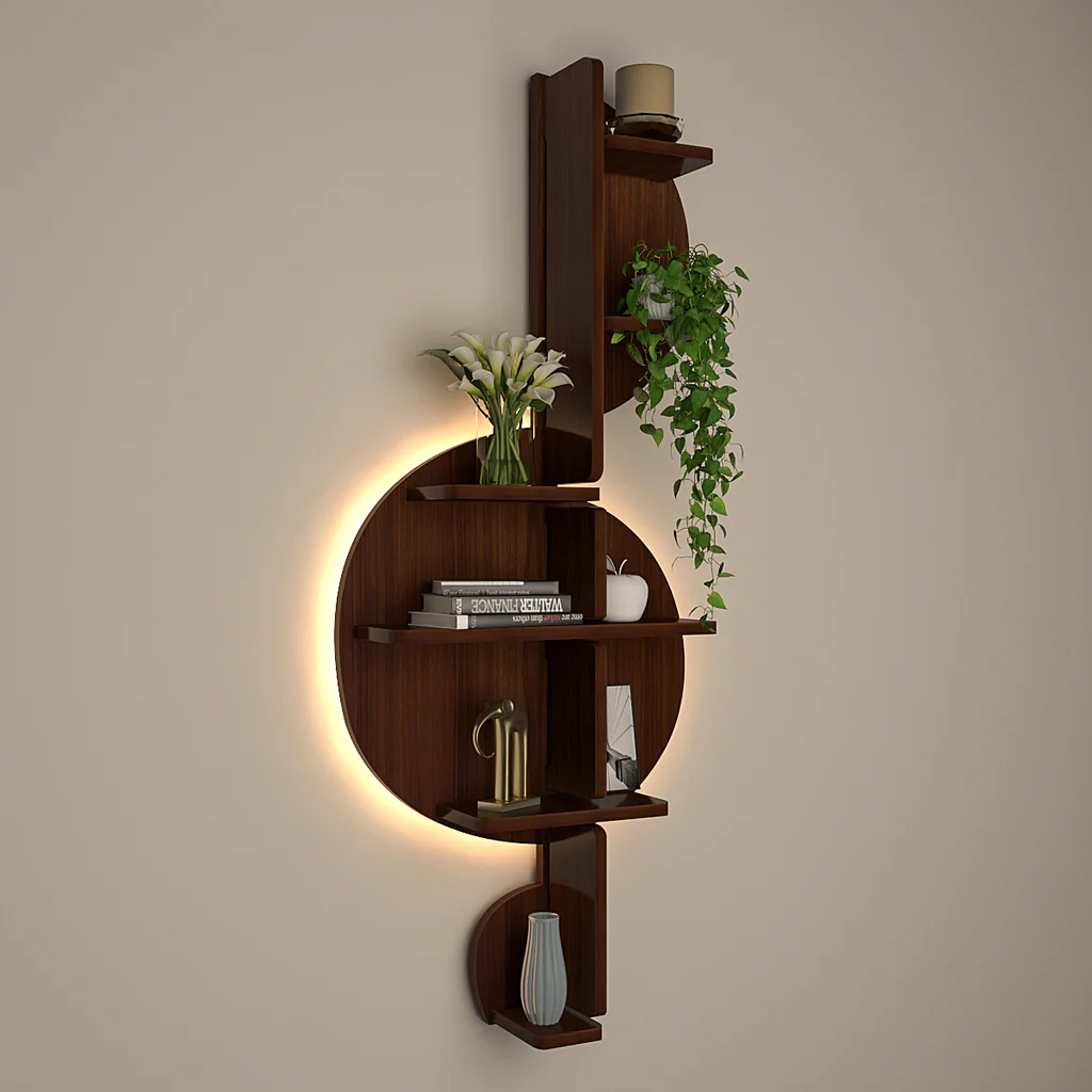 Music Note Backlit Designer Wooden Wall Shelf