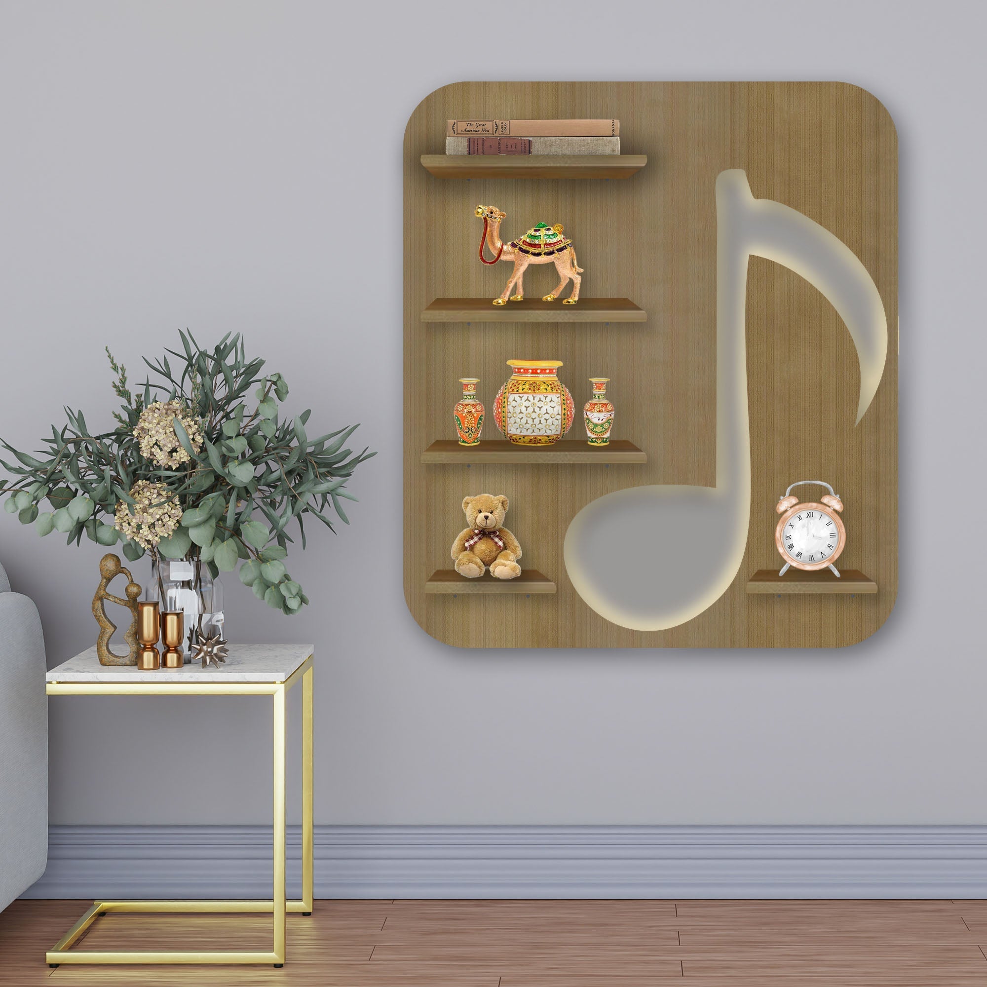 Music Symbol Note Backlit Wooden LED Light Wall Shelf