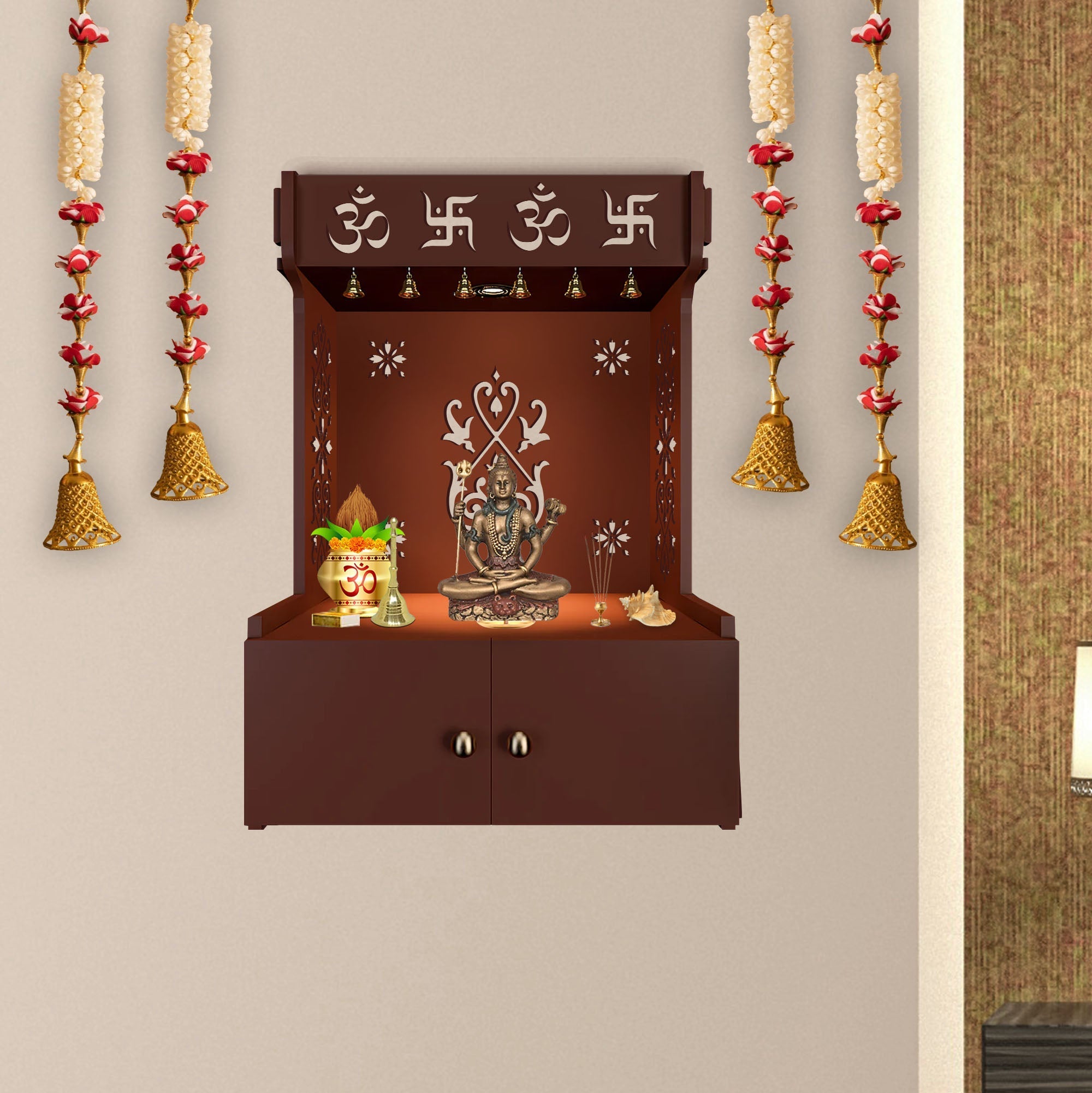 OM Swastika Symbol Wooden Wall Temple