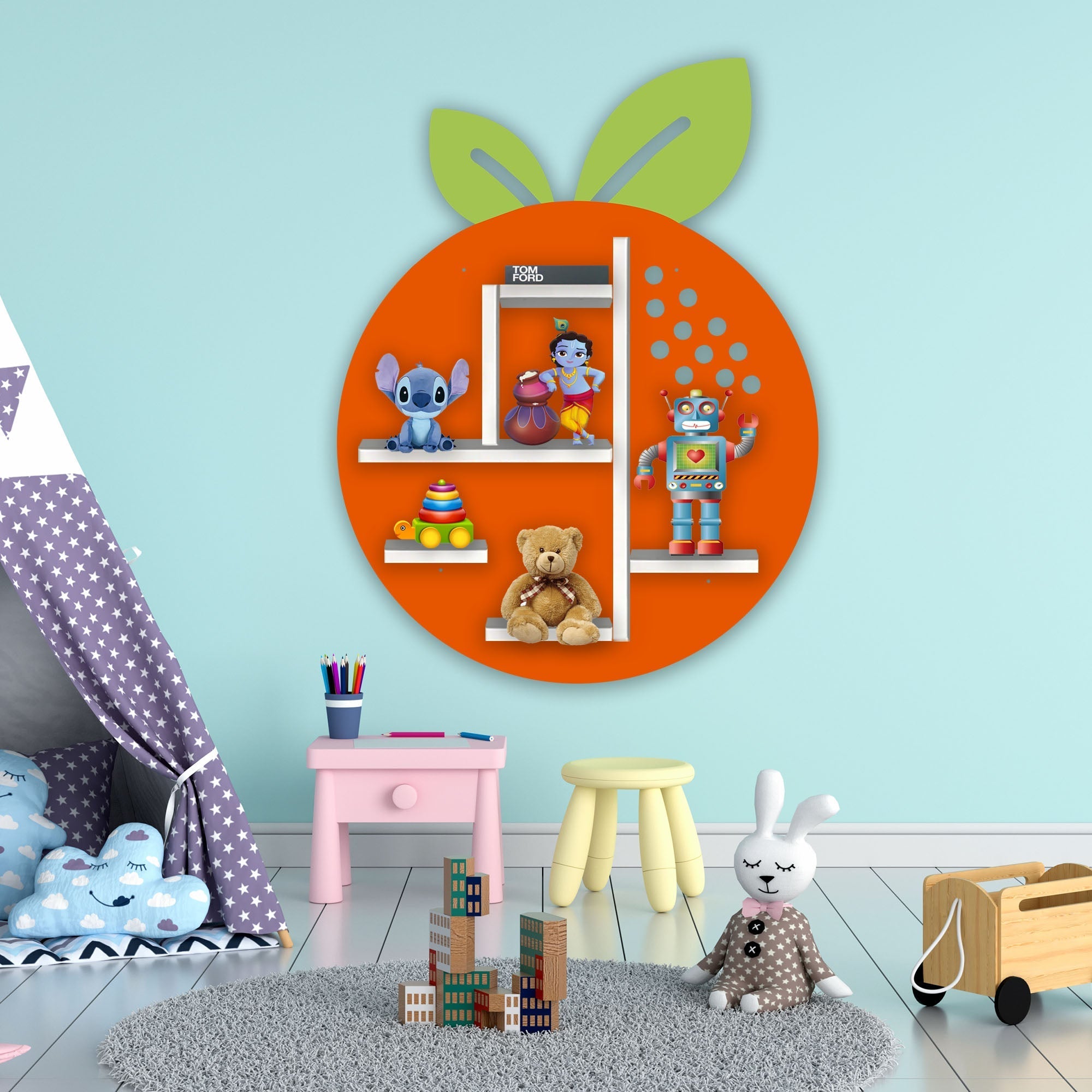 Wooden LED Light Wall Shelf for Kids