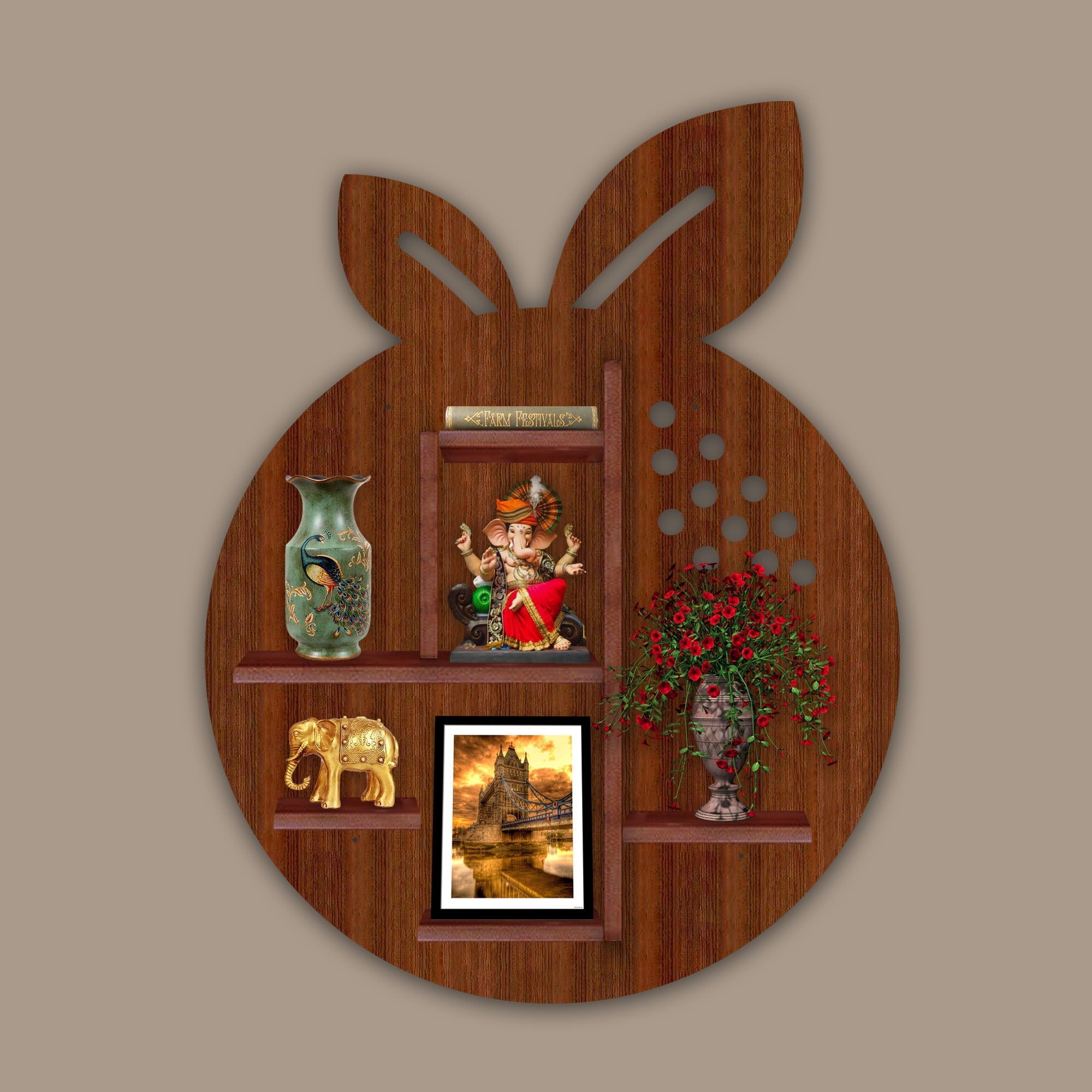 LED Light Wall Shelf with Walnut Finish