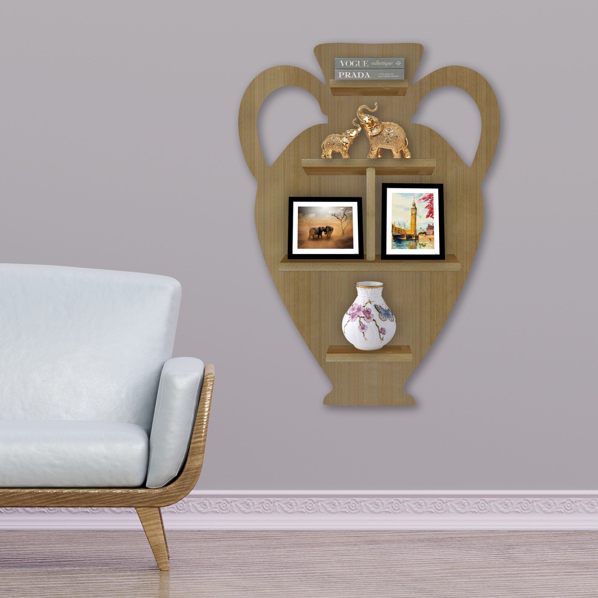 Pitcher Shape Wooden LED Light Wall Shelf