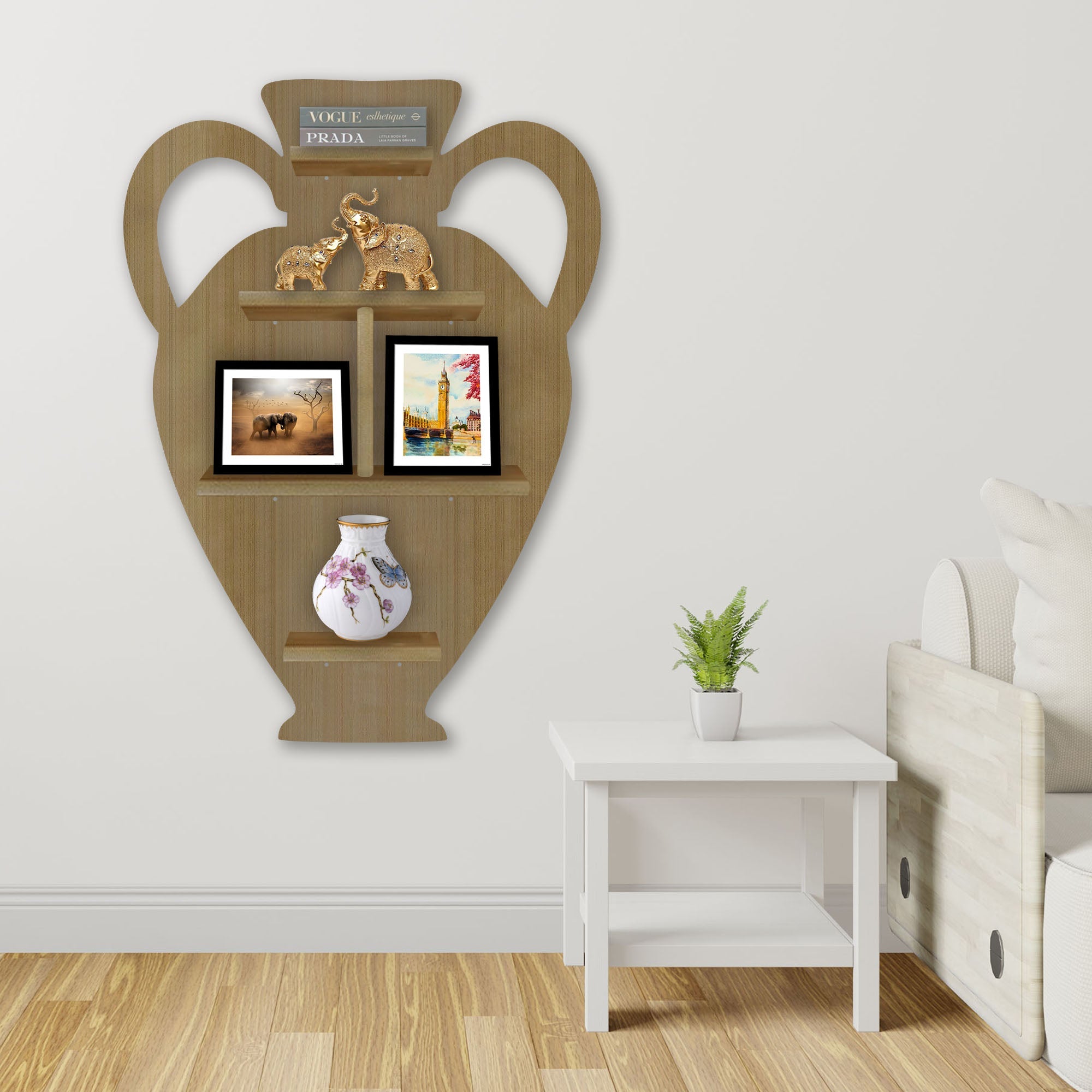 Wooden LED Light Wall Shelf with Oak Finish