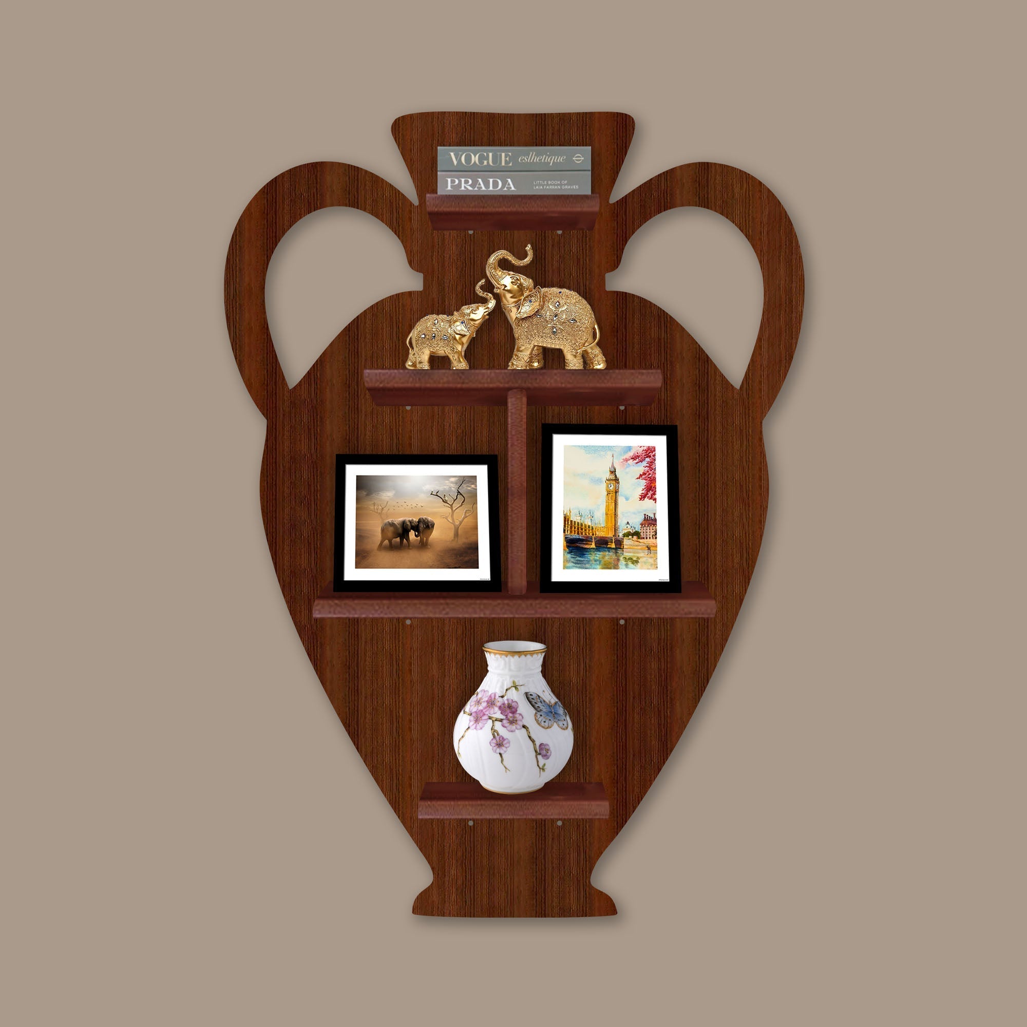 LED Light Wall Shelf with Walnut Finish