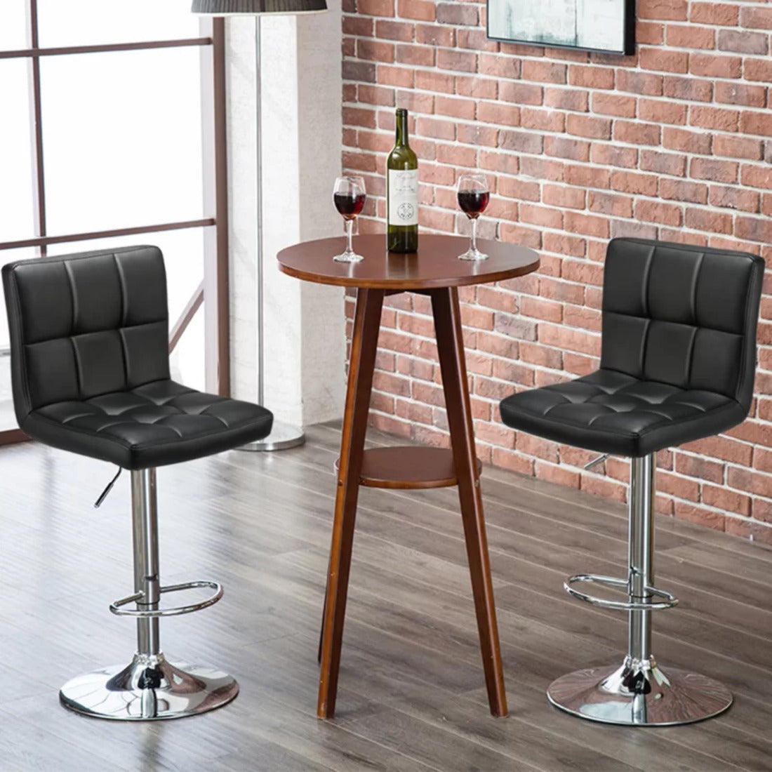 Plush Leatherette Black Bar Stool
