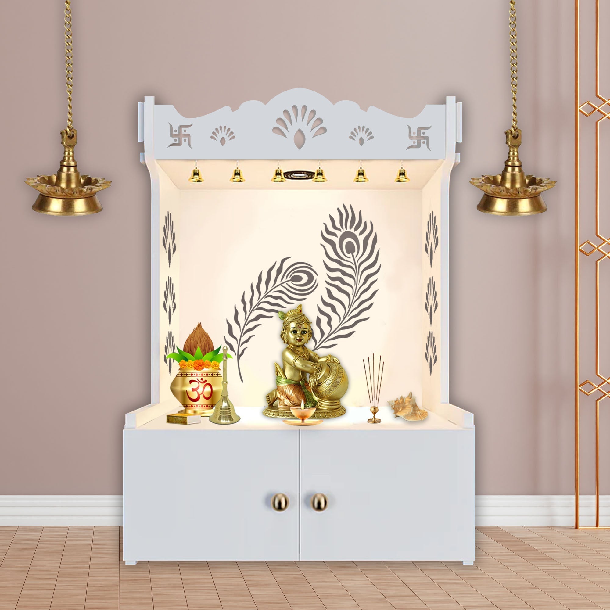 White Finish Temple with Spacious Wooden Shelf