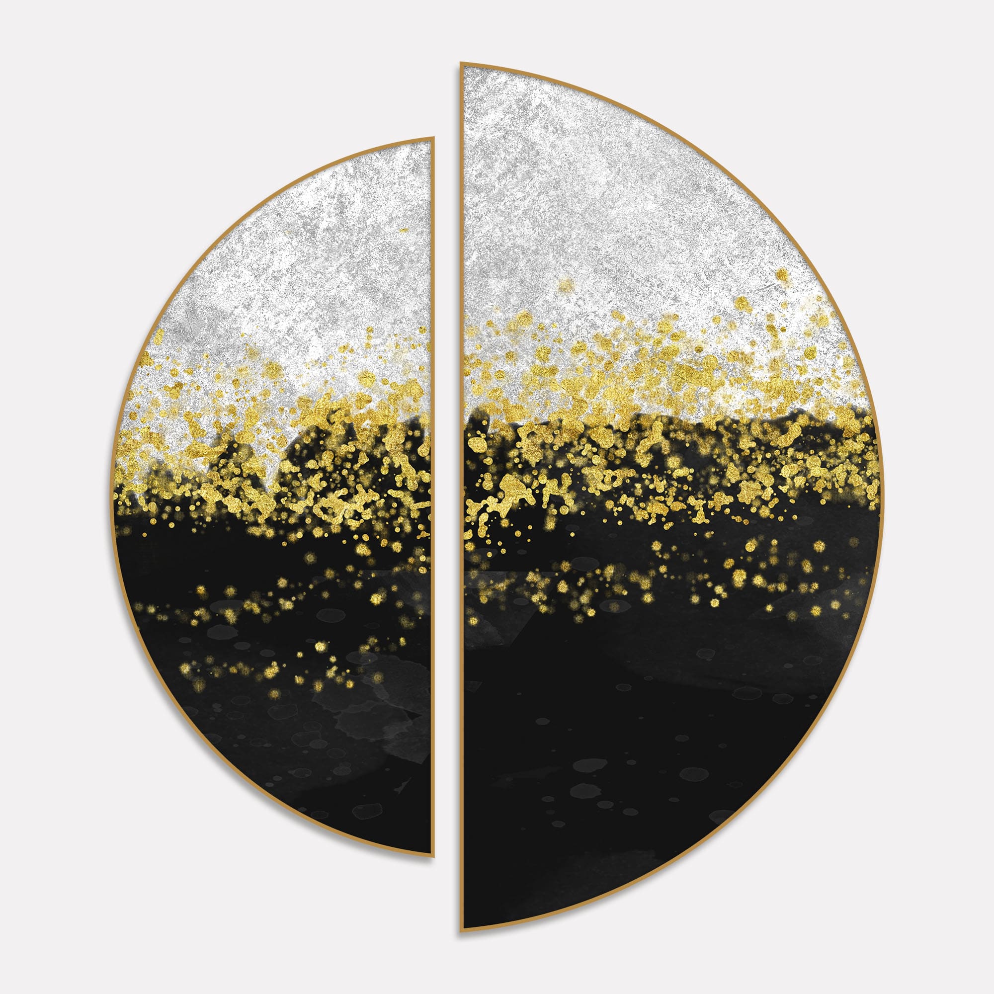 Gold Glitter Particles on Black Background Semi Circle Frames Set Of 2