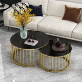 Premium Golden Caged with Black Marble Table Set of 2