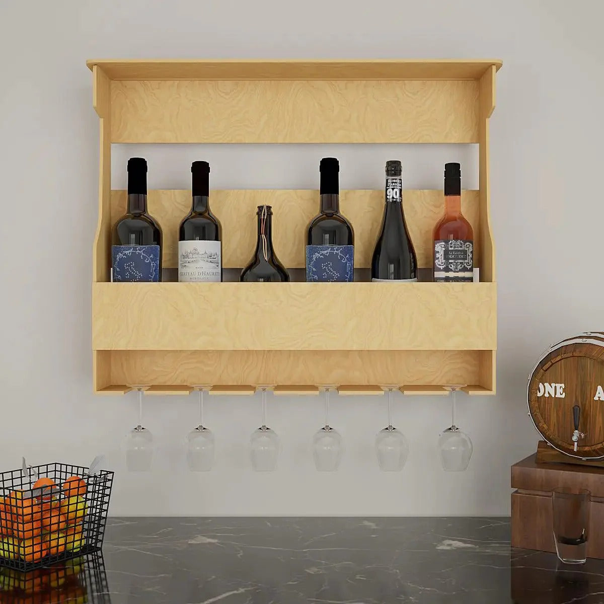 Quality Backlit MDF Mini Bar Shelf in Light Oak Finish
