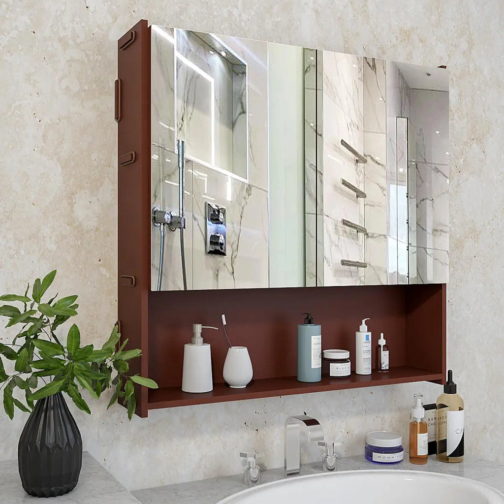 Premium Wooden Bathroom Organizer Cabinet with Mirror