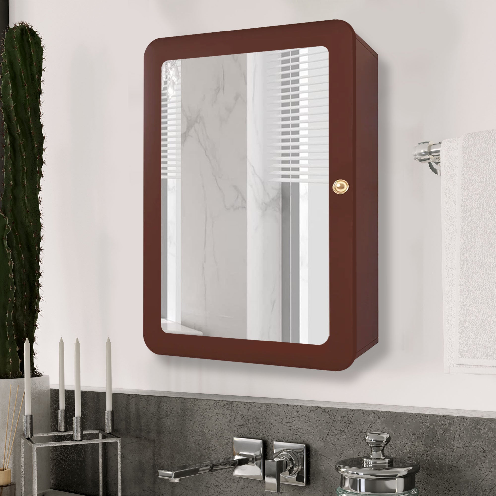 Premium Wooden Brown Bathroom Cabinet with Mirror