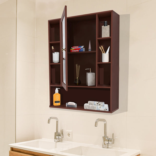 Bathroom Cabinet with Mirror & 9 Spacious Shelves