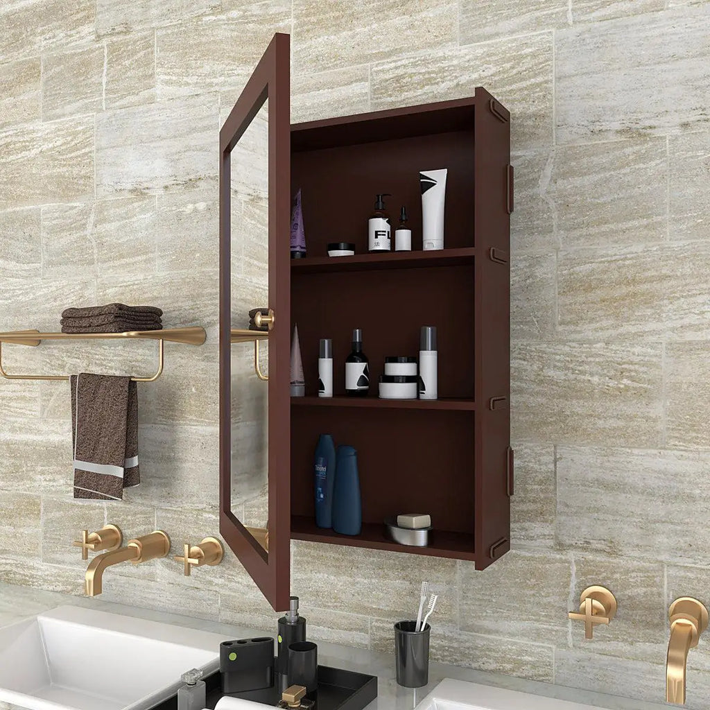 3 Spacious Shelves with Solid Brown Finish