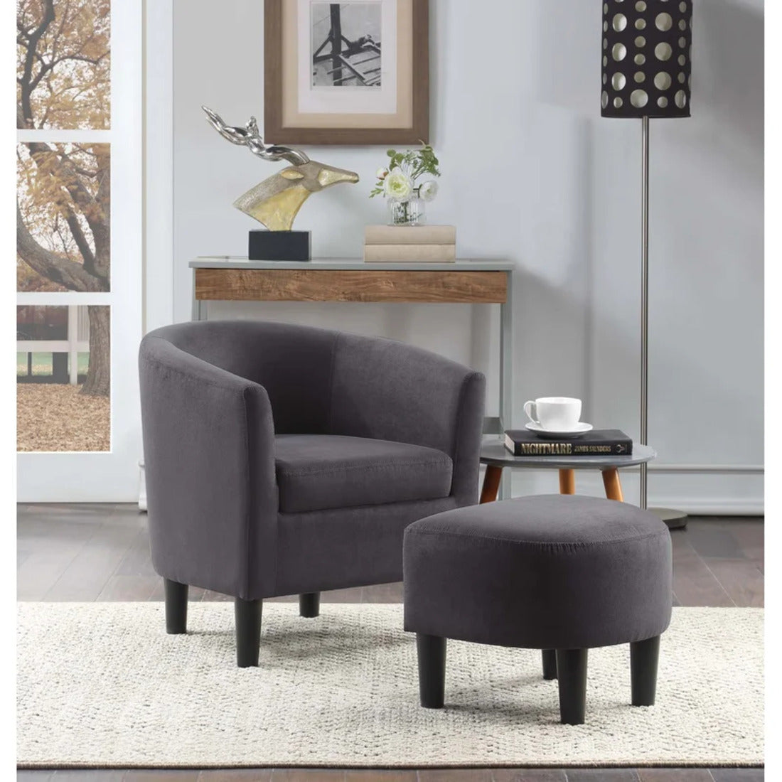 Back Velvet Accent Chair with Ottoman