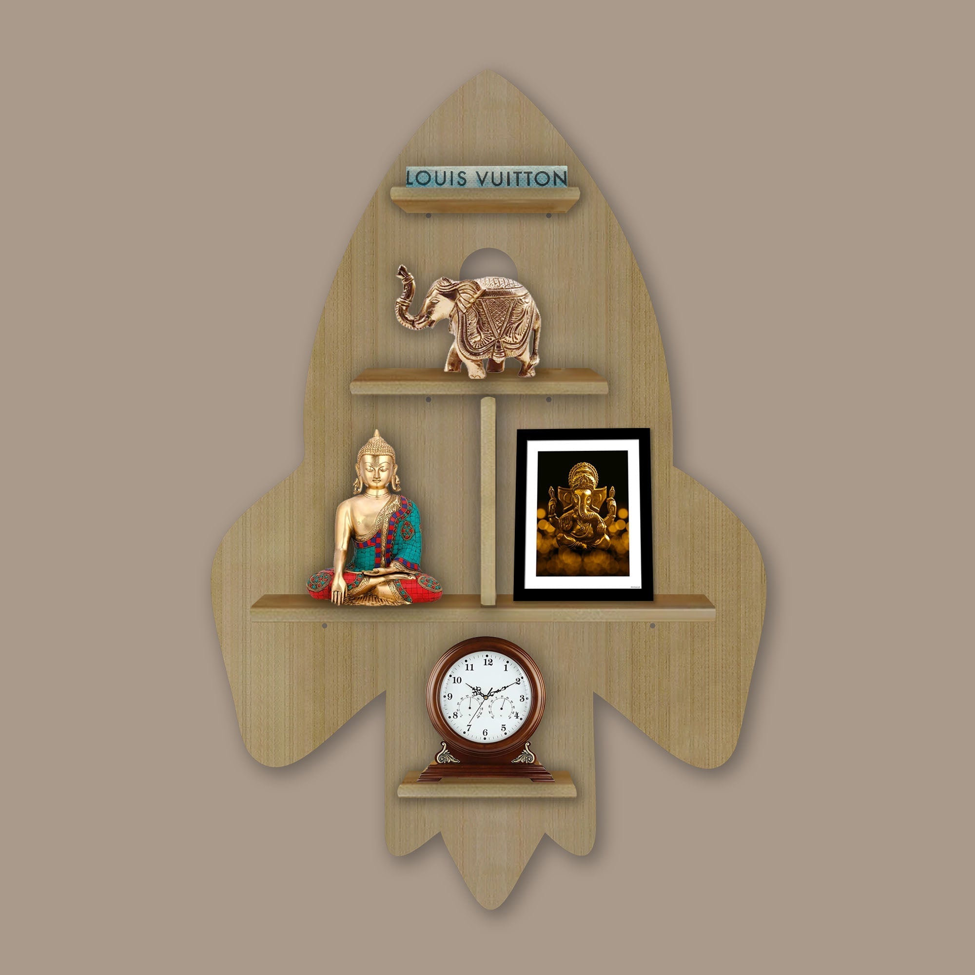 LED Light Wall Shelf with Oak Finish