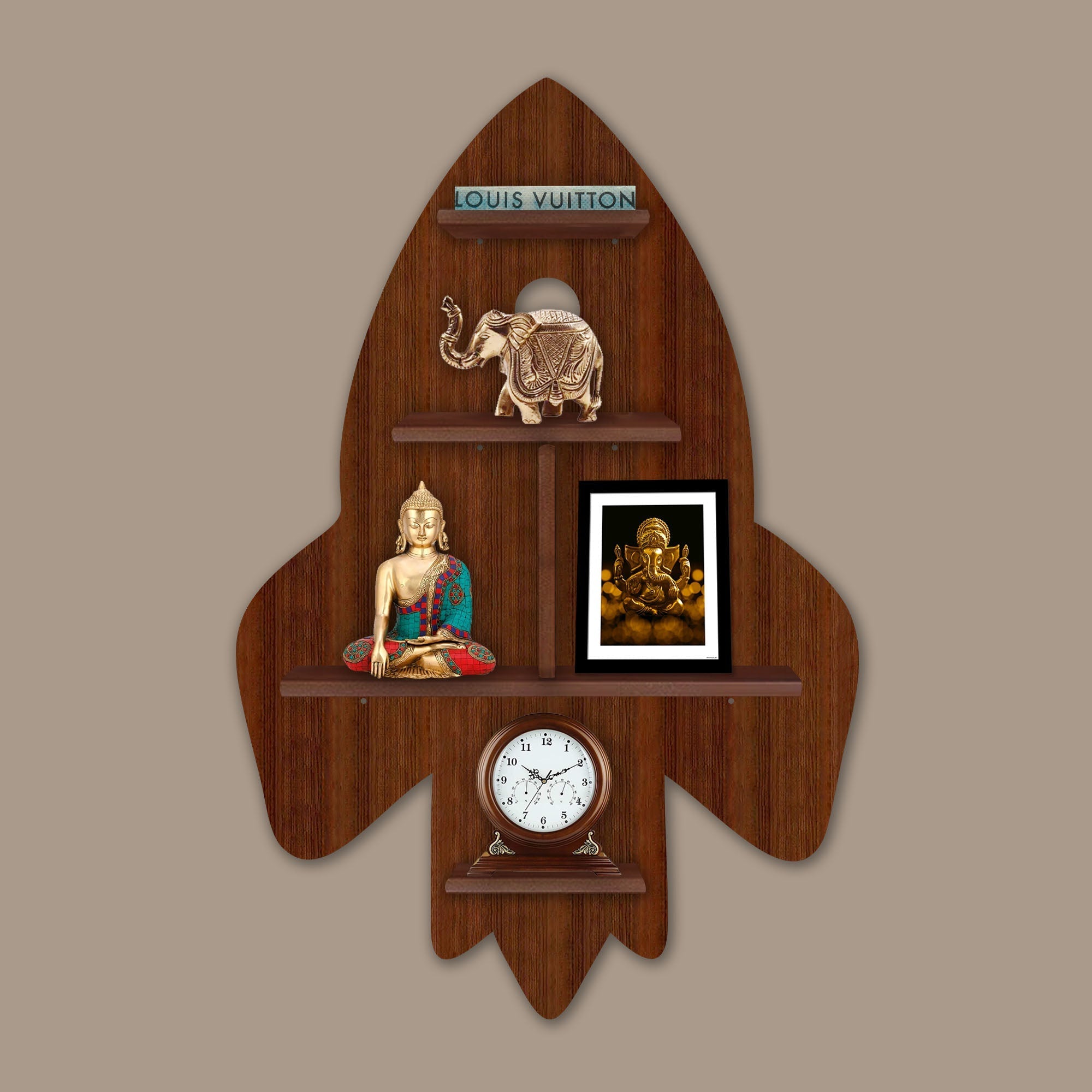 LED Light Wall Shelf with Walnut Finish