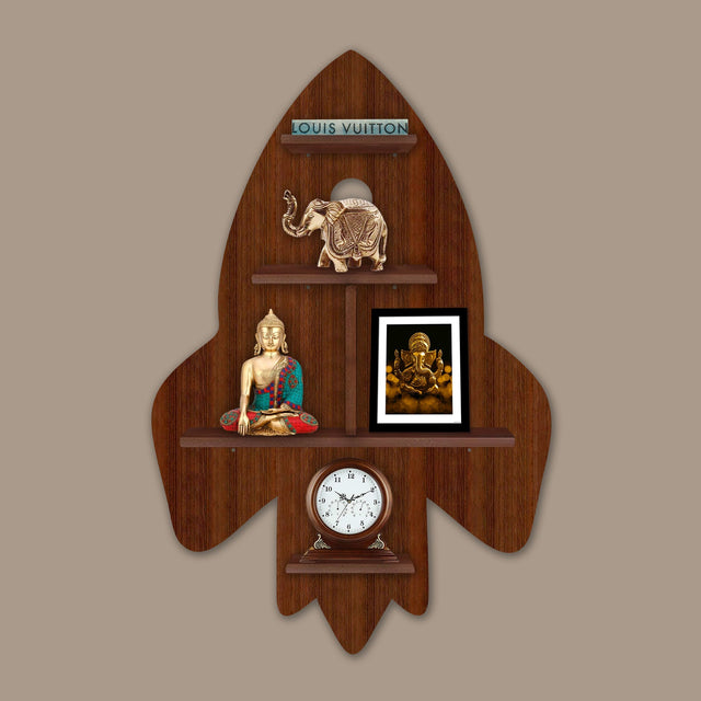 LED Light Wall Shelf with Walnut Finish