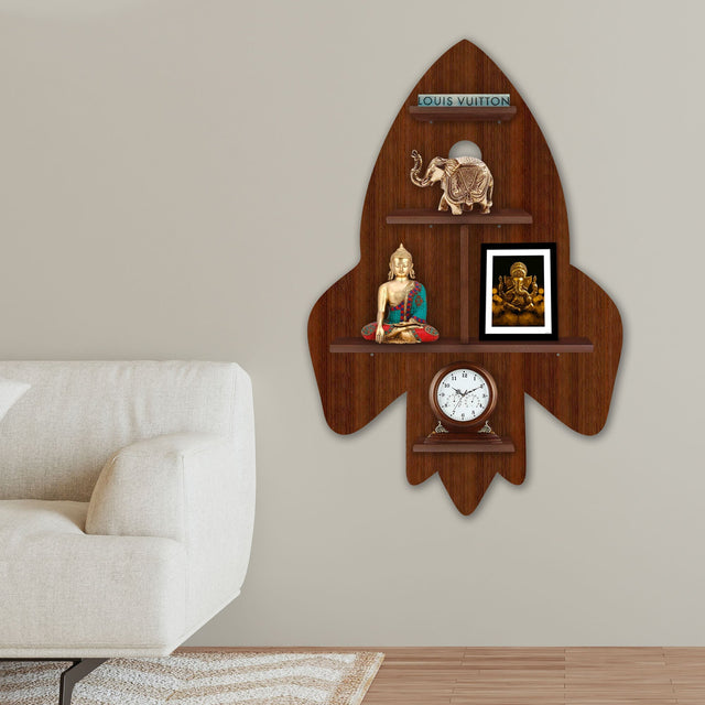 Rocket Shape Wooden Wall Shelf LED Light Wall Shelf