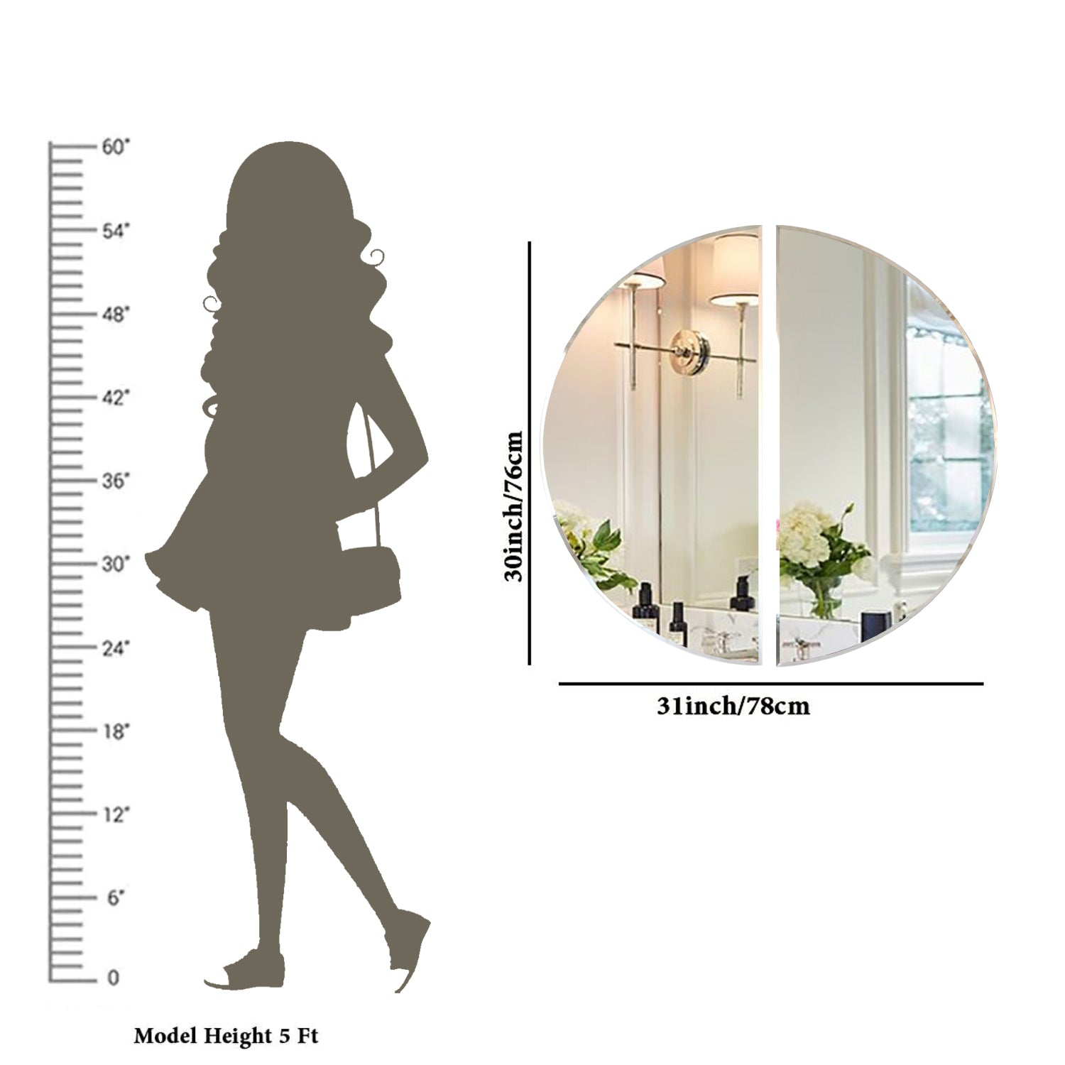 Frameless Beveled Modern Semi Circle Bathroom Mirror