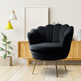 Shell Motif Luxury Design Black Velvet Lounge Chair