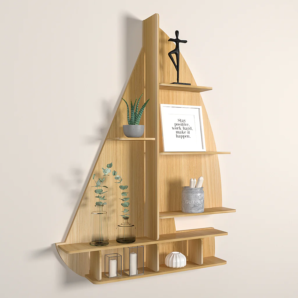 Wooden Wall Shelf / Book Shelf / Night Light, Oak Finish