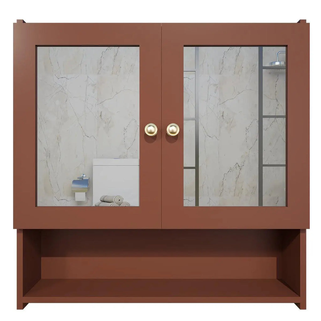Bathroom Mirror Cabinet with 5 Spacious Shelves with Brown Finish