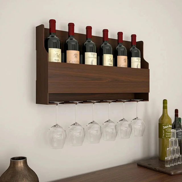 Backlit MDF Mini Bar Shelf in Walnut Finish
