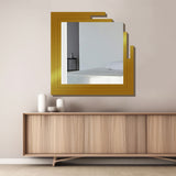 Square Shape Unique Design Wooden Wall Mirror With Gold Texture