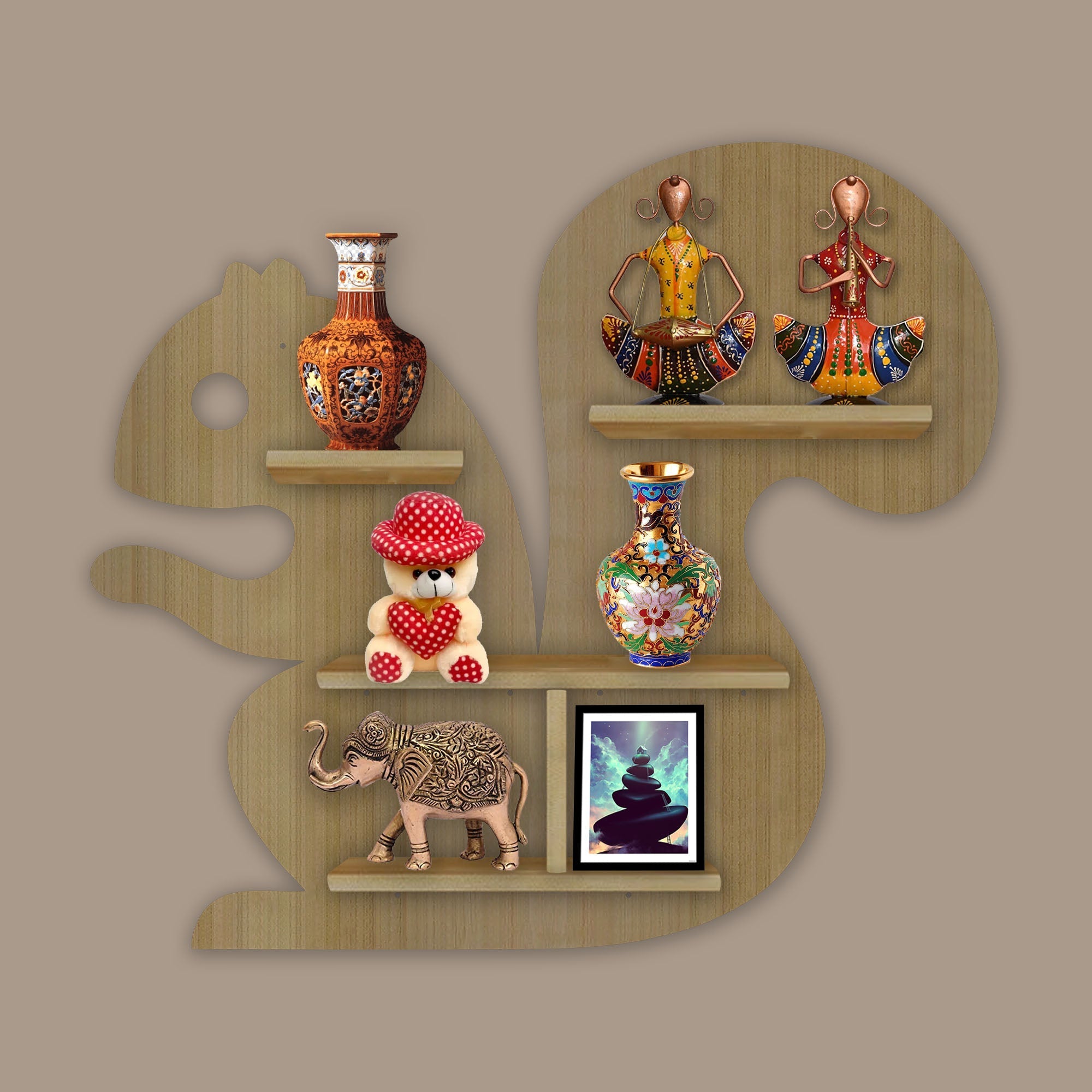 Wall Shelf LED Light Wall Shelf with Oak Finish