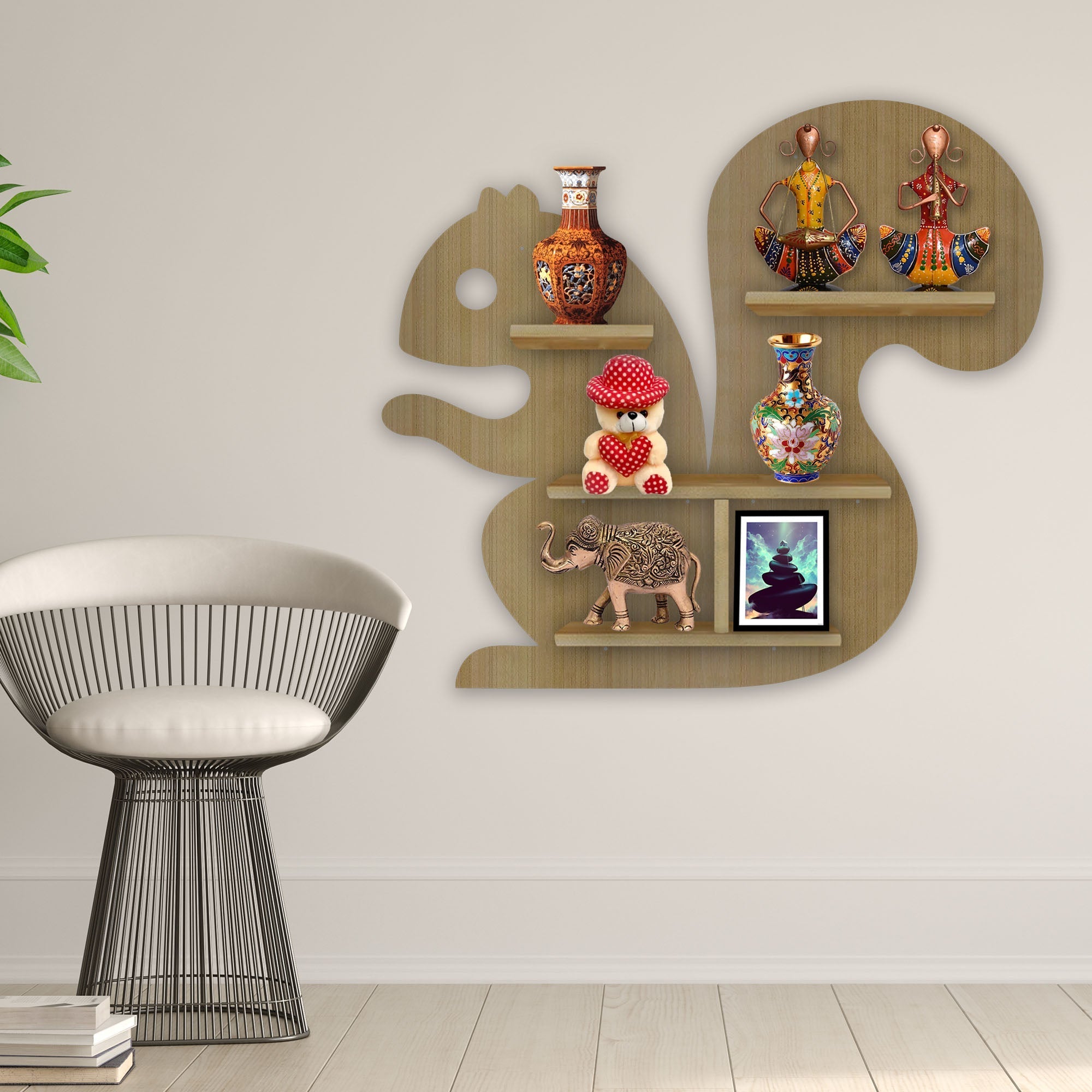 Wooden Wall Shelf LED Light Wall Shelf with Oak Finish