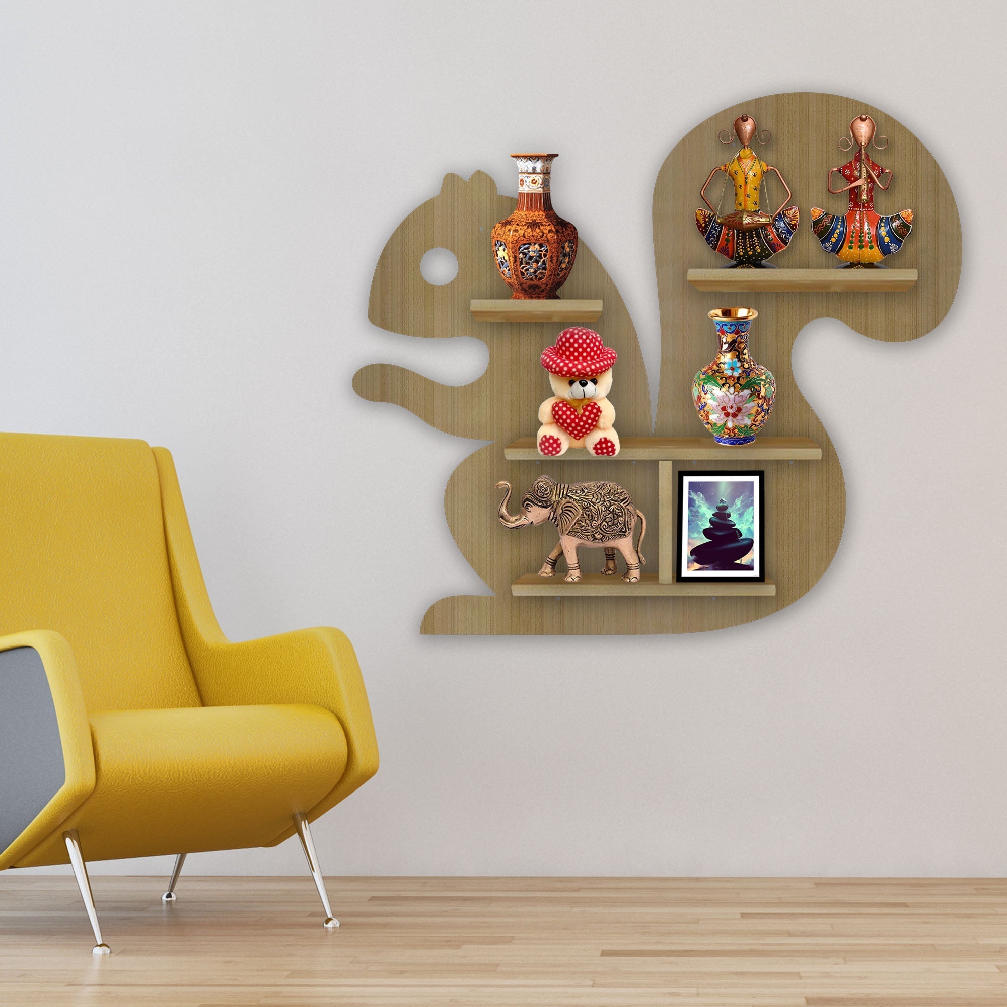 Squirrel Shape Wooden Wall Shelf LED Light Wall Shelf