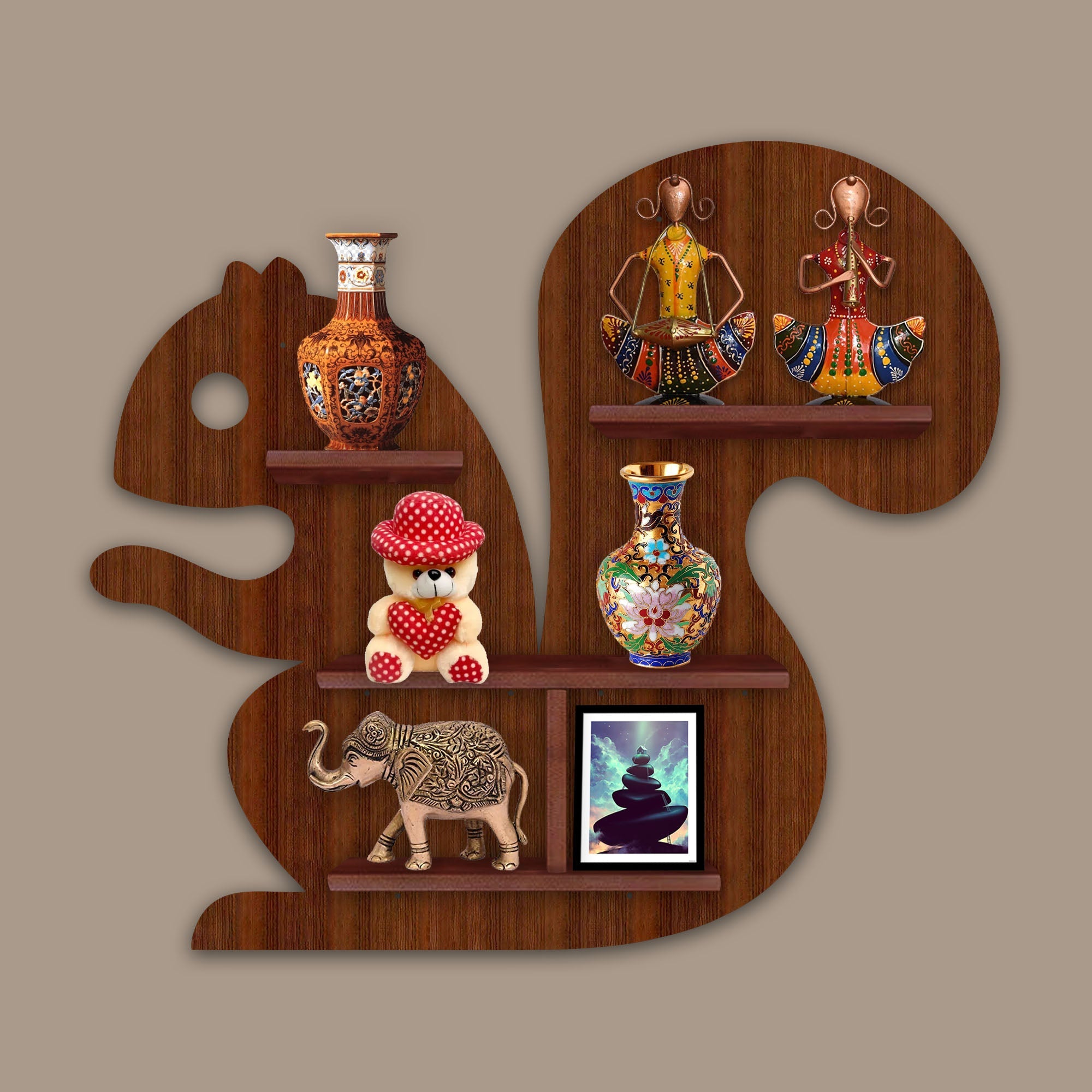 Wooden Wall Shelf LED Light Wall Shelf with Walnut Finish