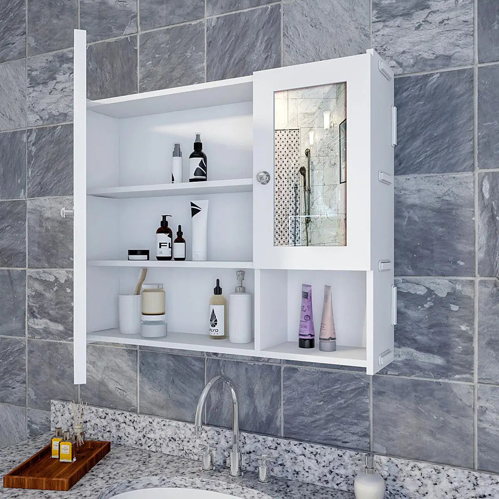 Premium Wooden Bathroom Storage Cabinet with Mirrors & 5 Spacious Shelves