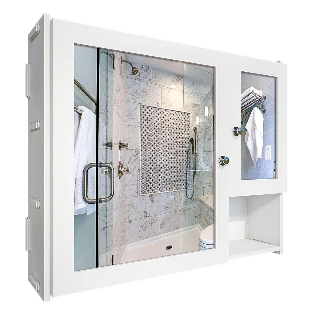 Bathroom Storage Cabinet with Mirrors & 5 Spacious Shelves with White Finish