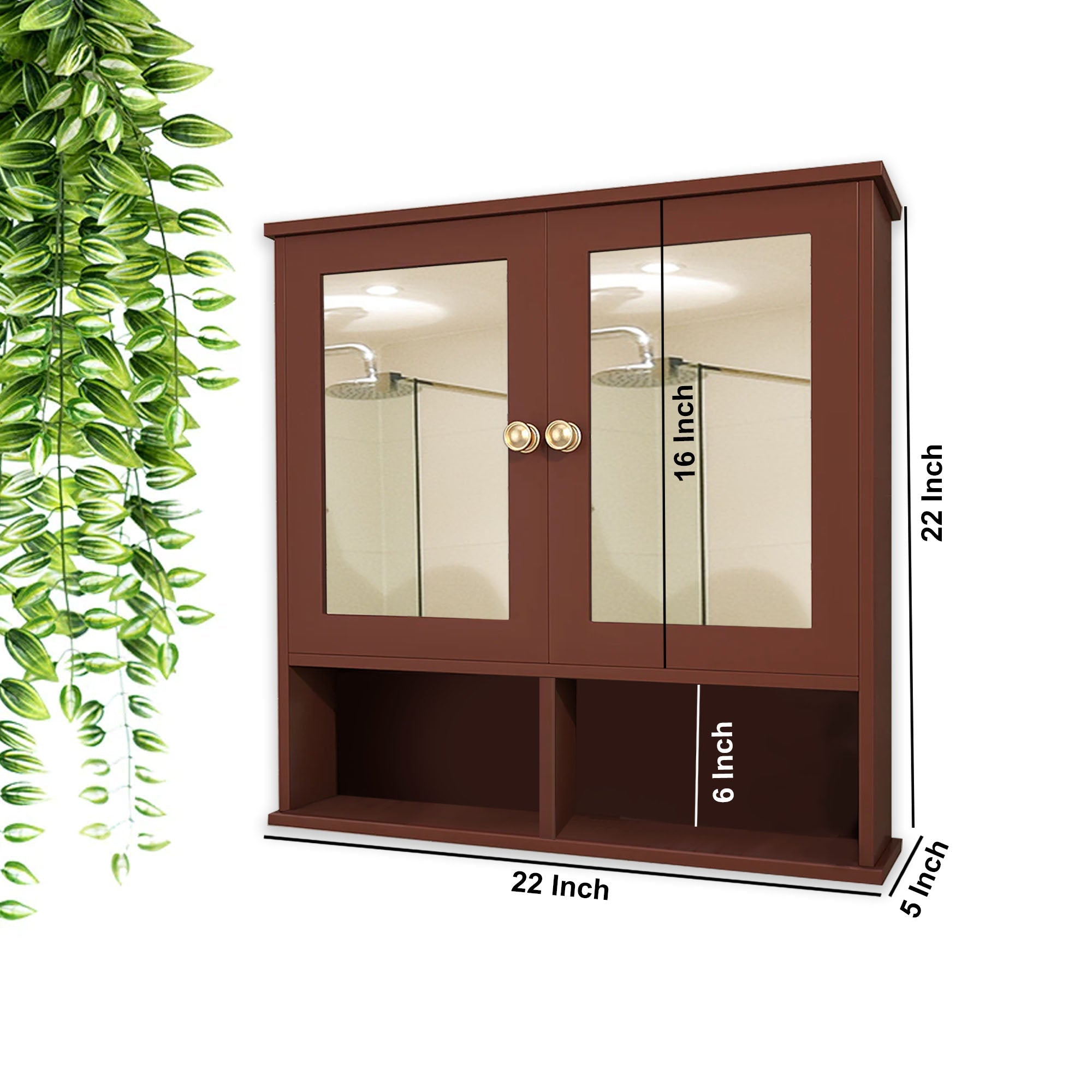 Wooden Bathroom Storage Cabinet with Mirrors