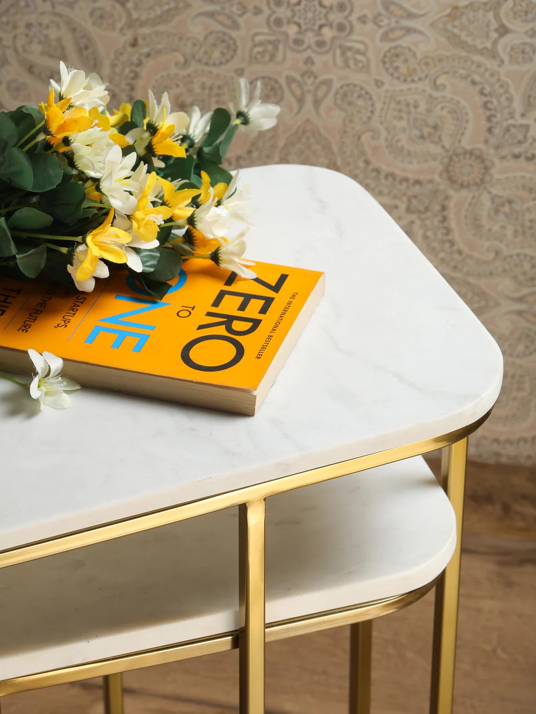 Rectangle Iron Stand Side Marble Table Set of 2