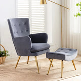 Tufted Long Back Premium Grey Lounge Chair with Ottoman