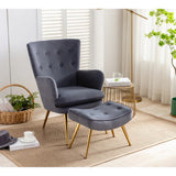 Long Back Premium Grey Lounge Chair with Ottoman