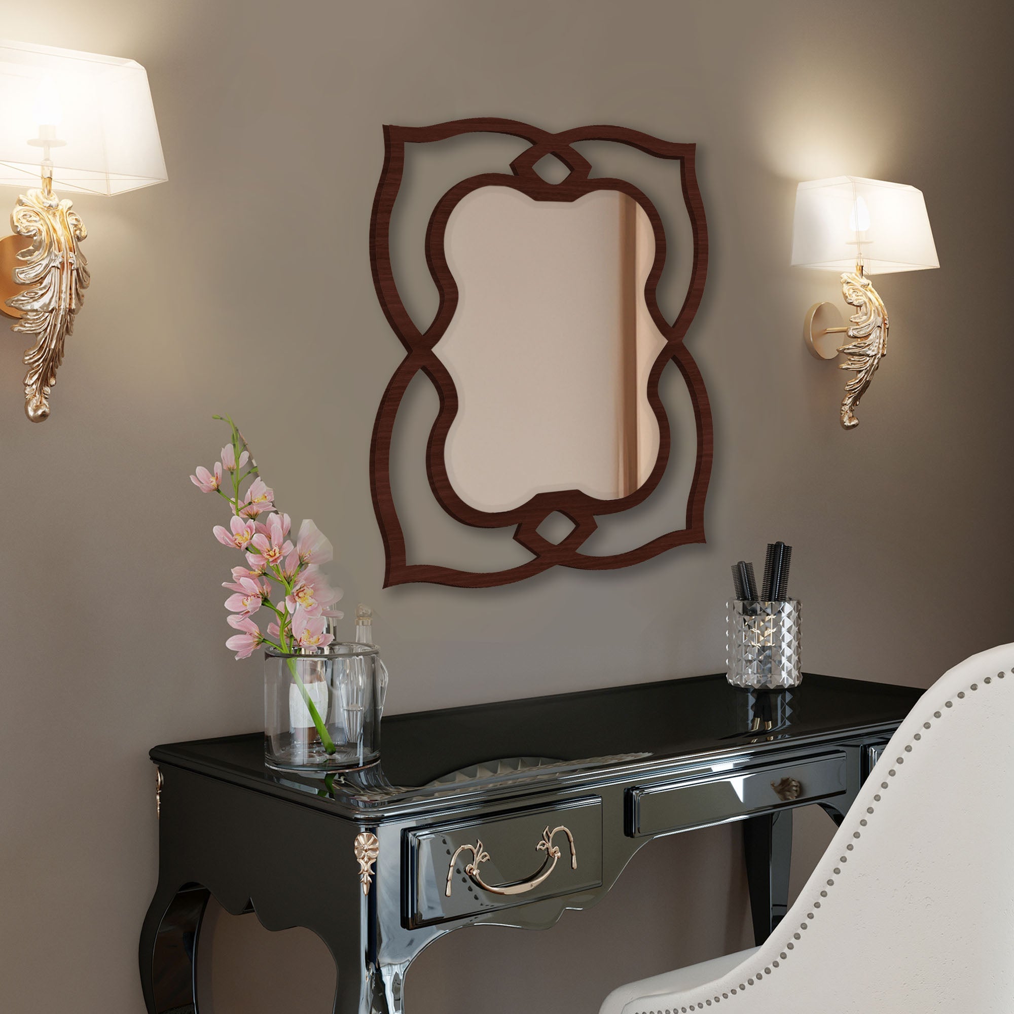 Shapes Brown Wooden Wall Mirror