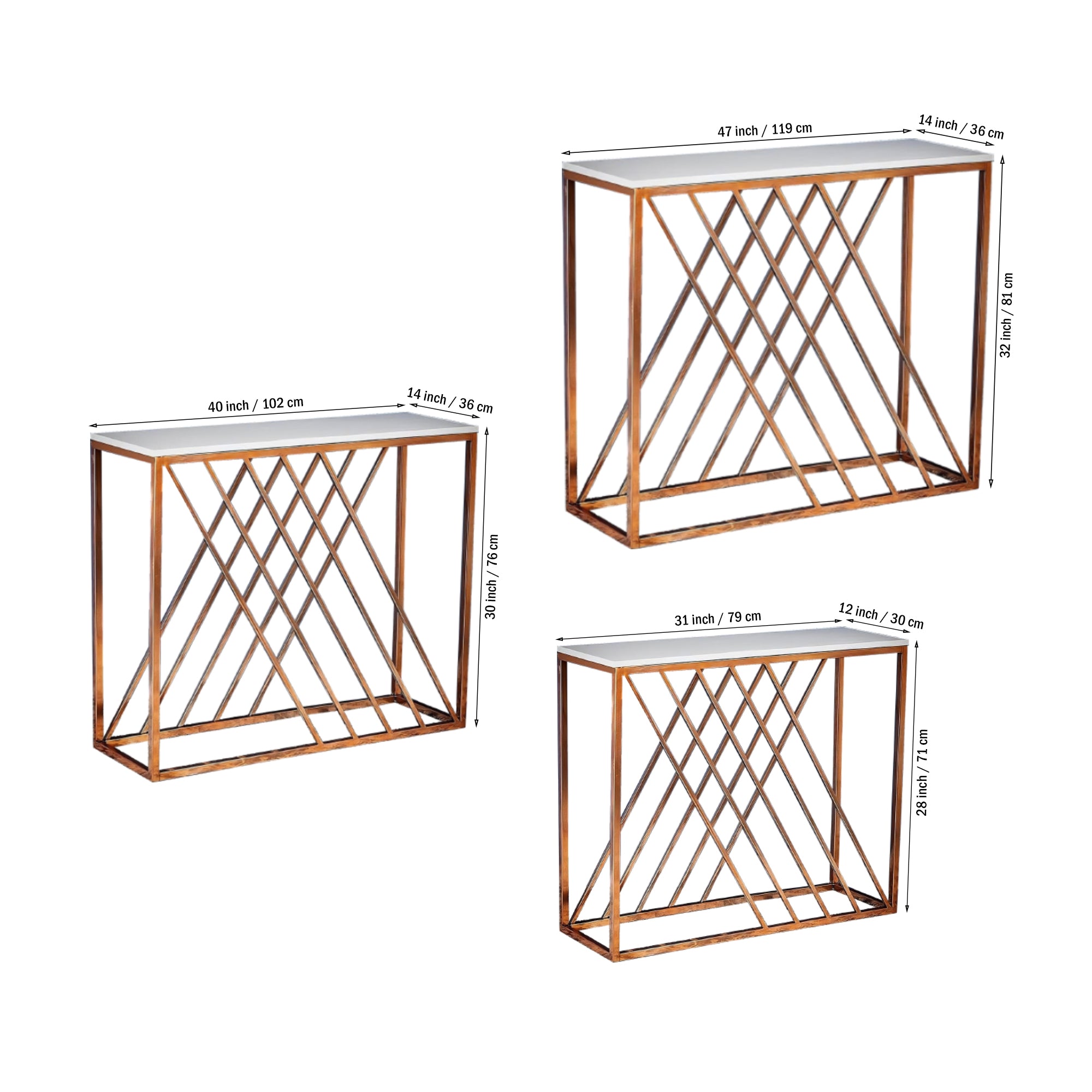 Unique Pattern Console Table with Copper Metal Finish