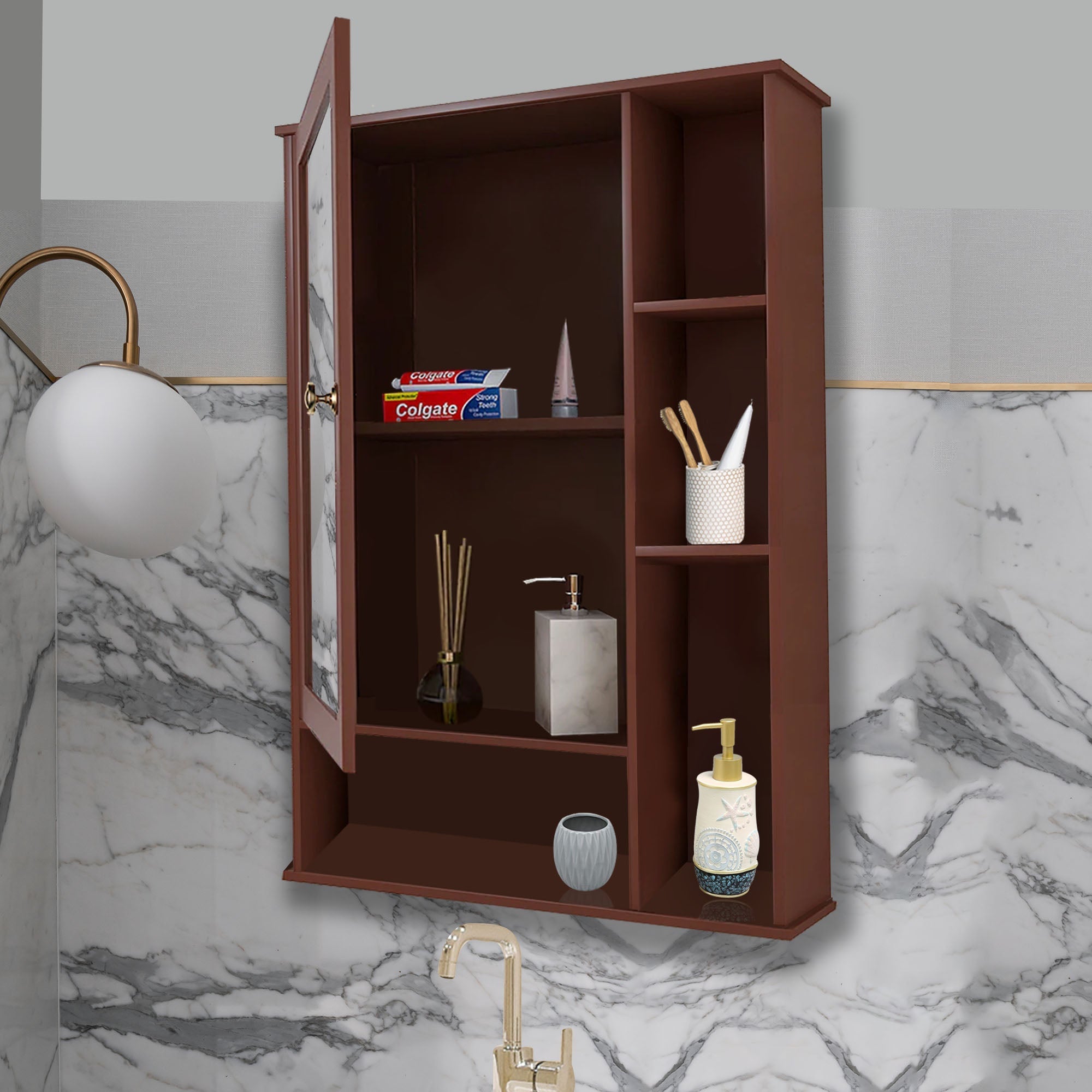 6 Spacious Shelves Finish Solid Brown