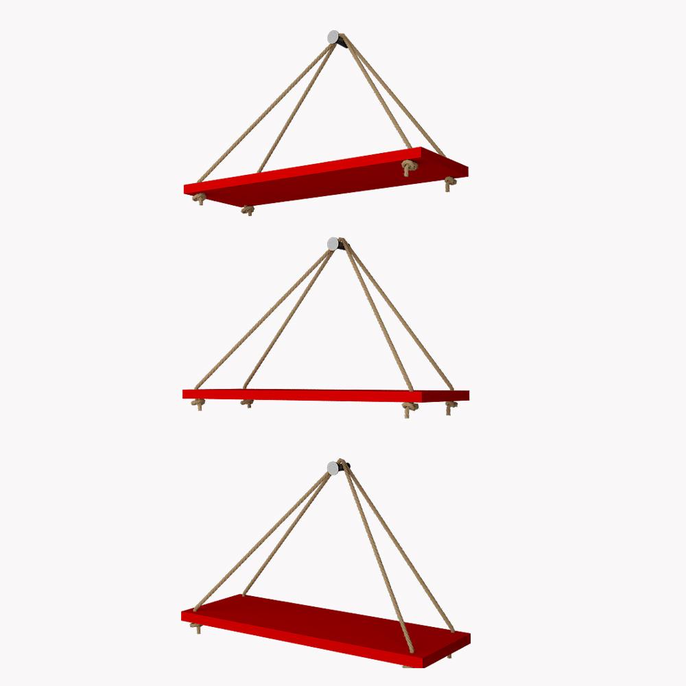Wall Hanging Planter Shelf with Rope (Red, Set of 3)