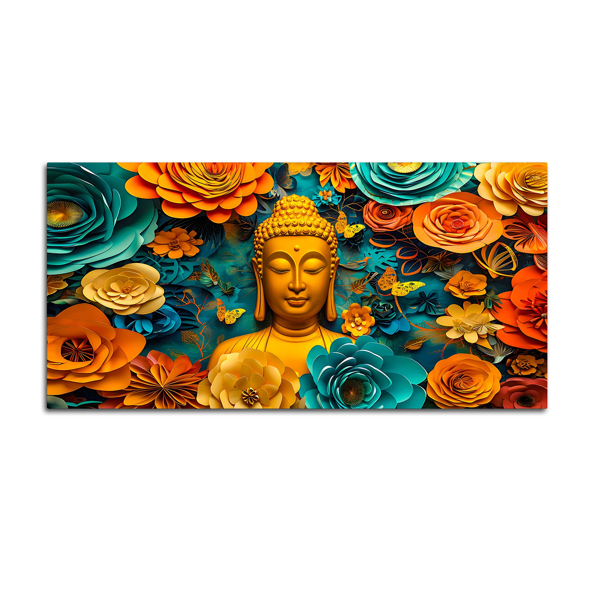 Vibrant Buddha Wall Painting with Multicolor Floral Artwork